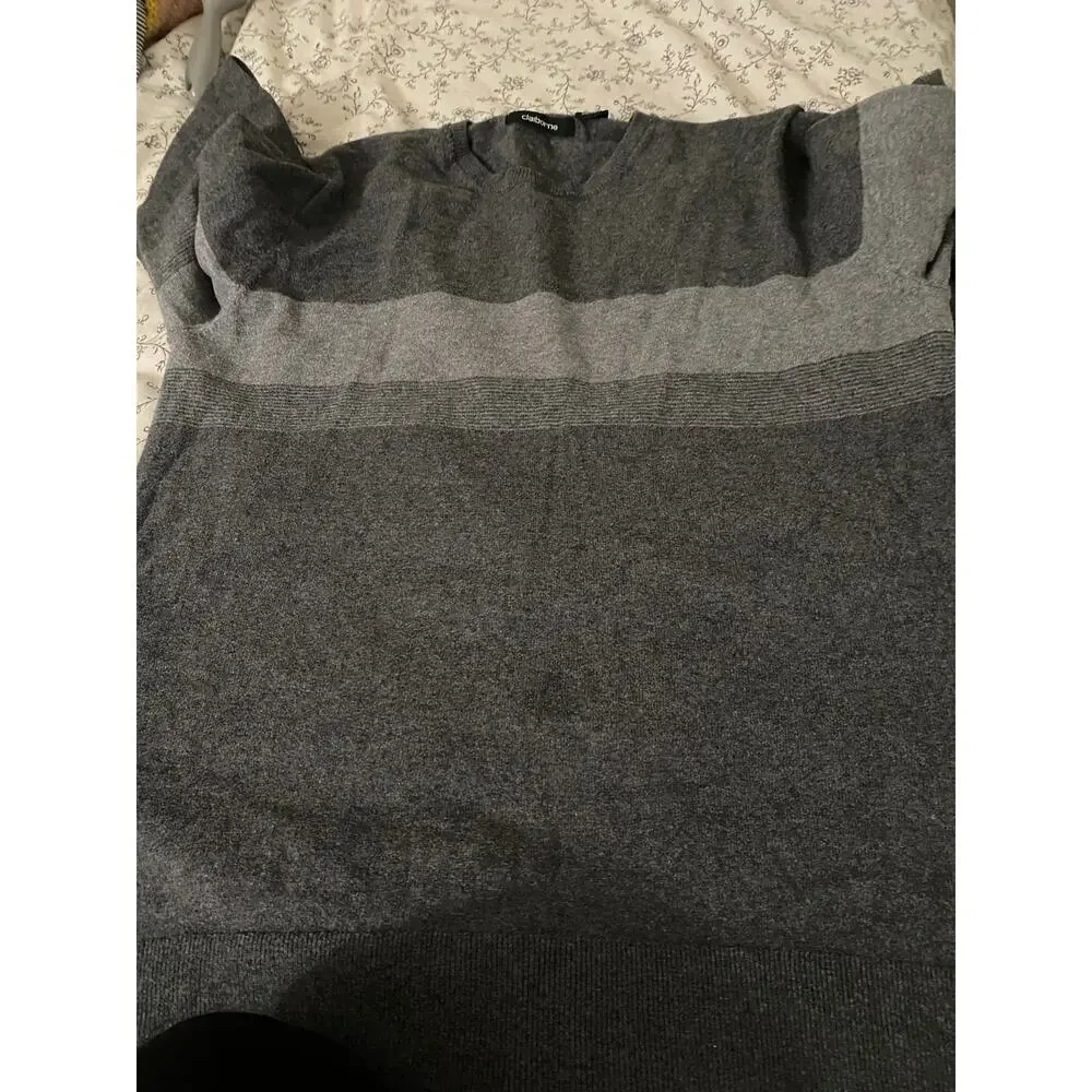 Claiborne Gray Striped Light Knit Sweater Sz S
